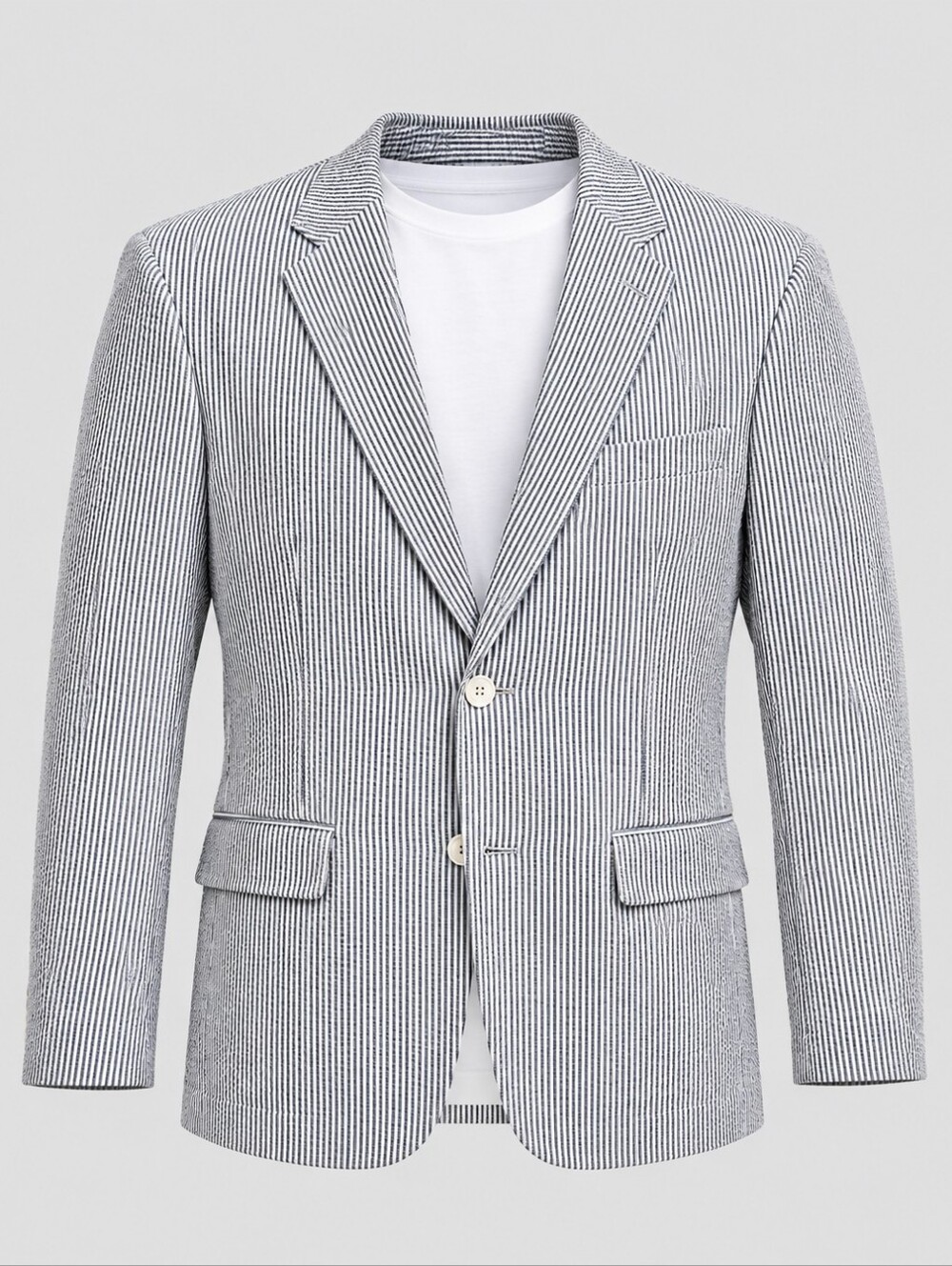 Jos A Bank Seersucker Blazer Mens 42S White Gray Striped Cotton Sport Jacket